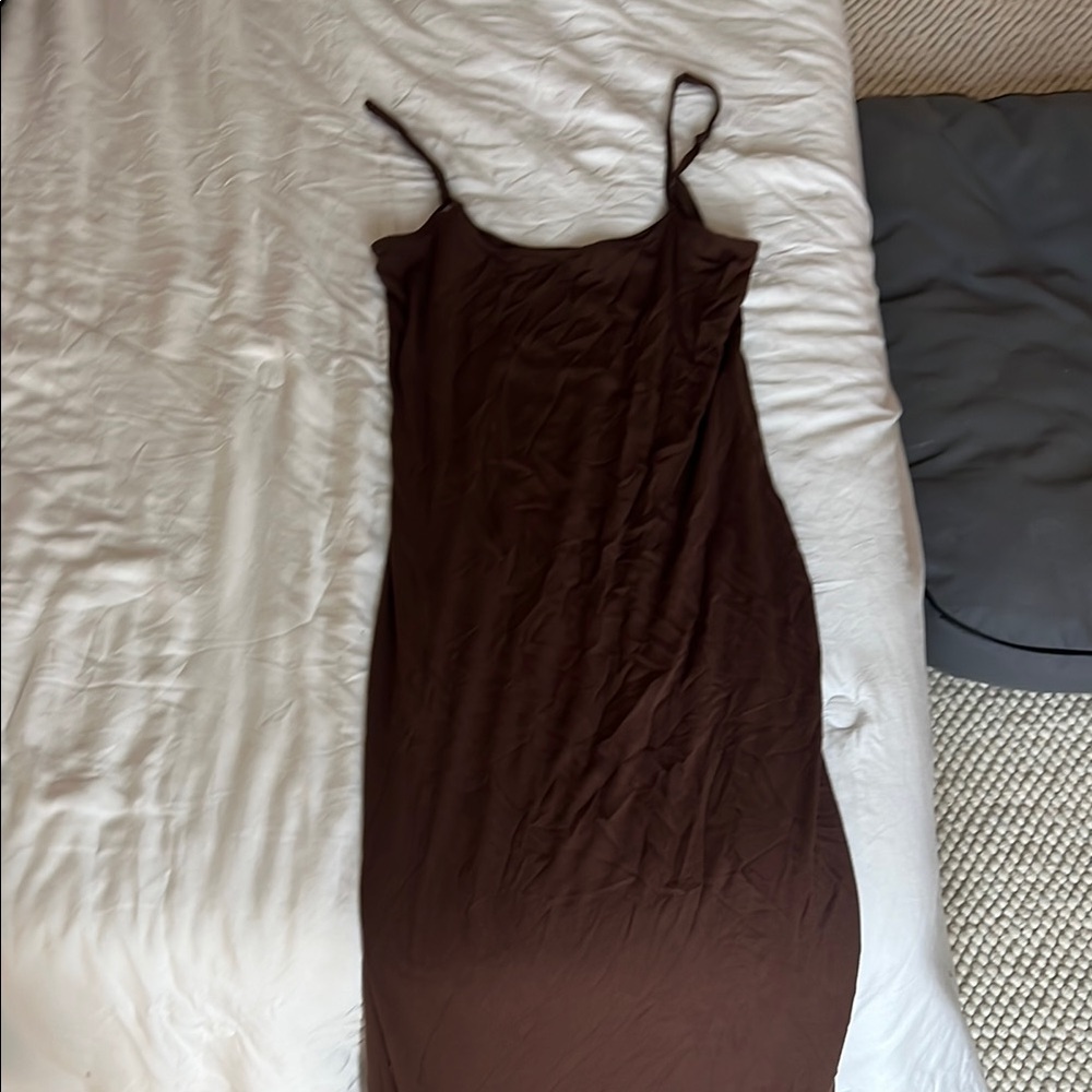 Elegant Brown Spaghetti Strap Dress